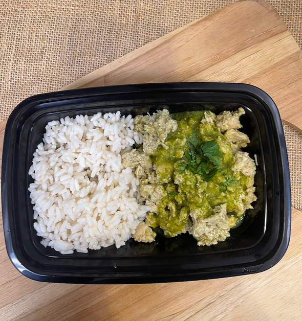 Salsa Verde Chicken with Steamed Rice